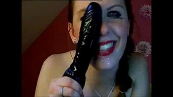 hot dirty brunette gags and deepthroat on a huge dildo on cam
